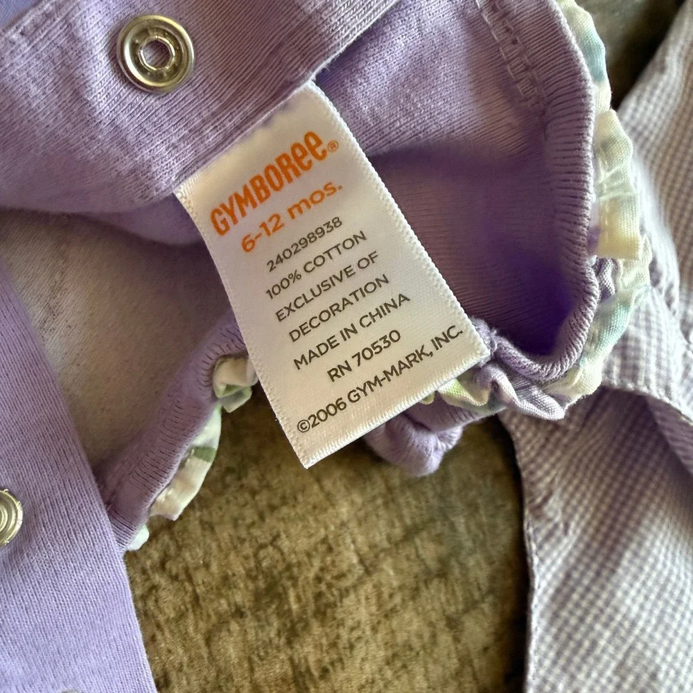 Gymboree Baby Girl 2006 Dragonfly Gingham Ruffle Overalls 2pc Set, Purple, 6-12M - Picture 8 of 13